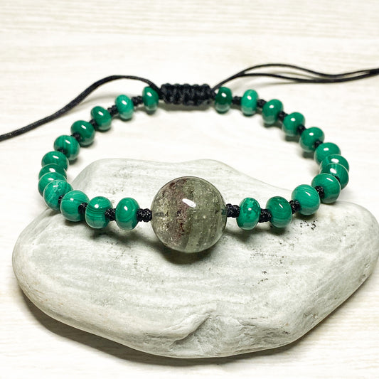 14MM GREEN PHANTOM AND 6 X 4MM MALACHITE BRACELET