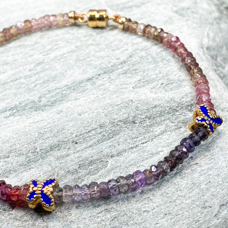 4MM SPINEL BEADS WITH 925 ENAMEL BUTTERFLY BRACELET