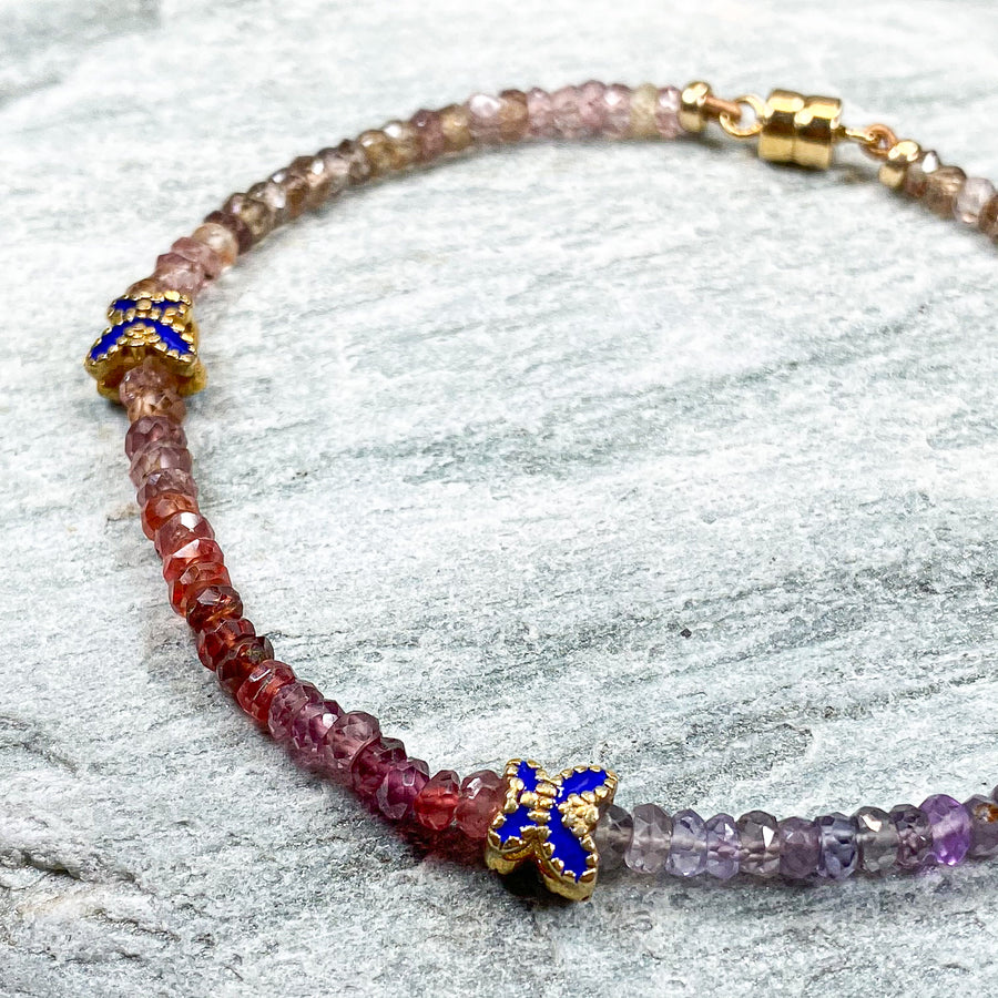 4MM SPINEL BEADS WITH 925 ENAMEL BUTTERFLY BRACELET