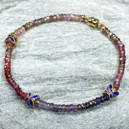 4MM SPINEL BEADS WITH 925 ENAMEL BUTTERFLY BRACELET