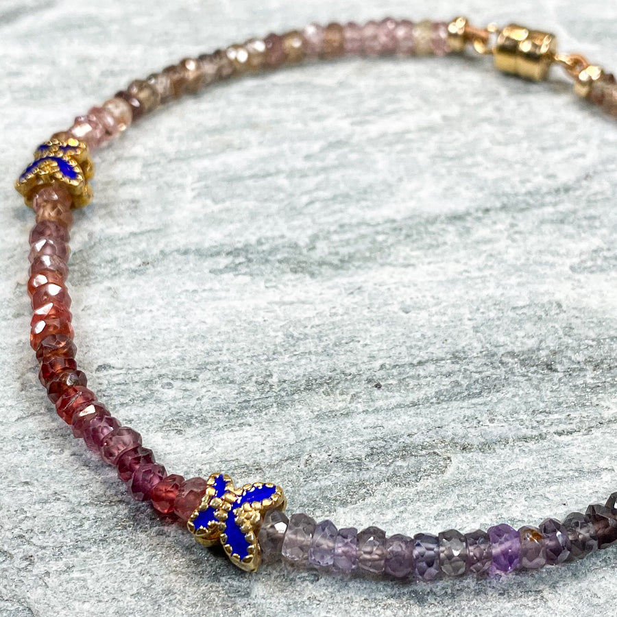 4MM SPINEL BEADS WITH 925 ENAMEL BUTTERFLY BRACELET