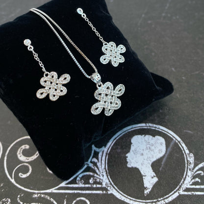 925 SILVER MYSTIC KNOT WITH CUBIC ZIRCONIA DANGLING EARRINGS