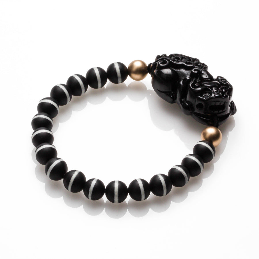 Obsidian Piyao and Medicine Dzi Bracelet for Men