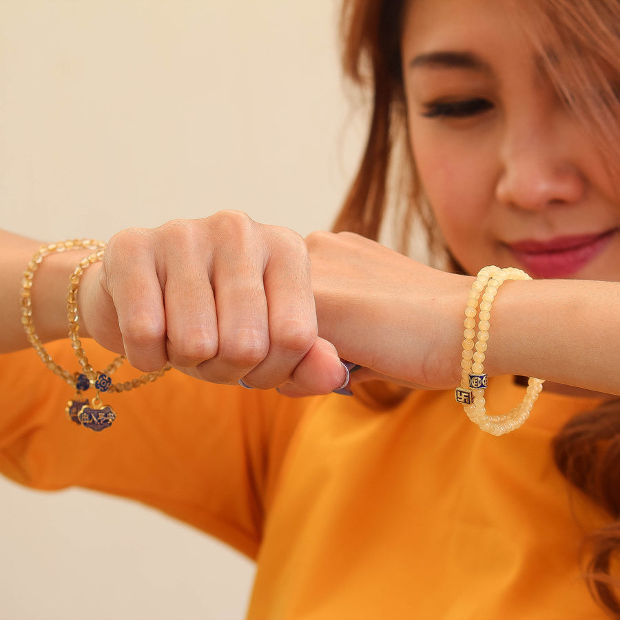 GOLD RUTILATED, 925 `TRAVEL SAFE' CHARM BRACELET