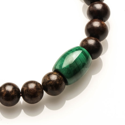 8MM AGAR WOOD & MALACHITE BEADS UNISEX BRACELET