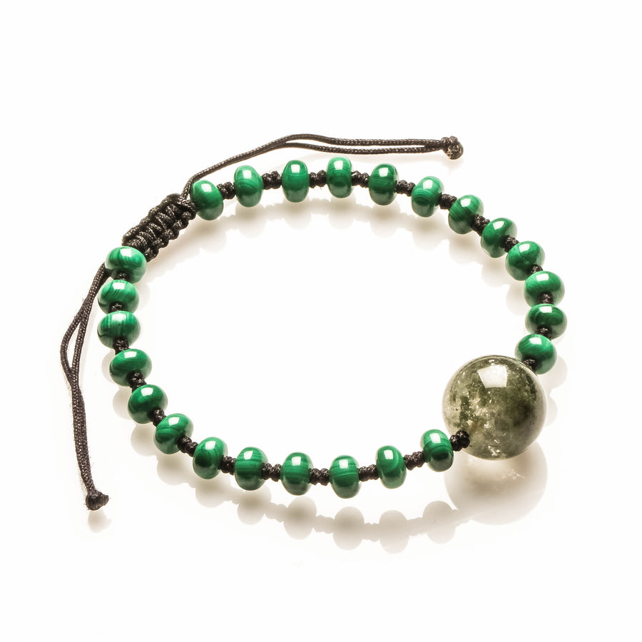 14MM GREEN PHANTOM AND 6 X 4MM MALACHITE BRACELET