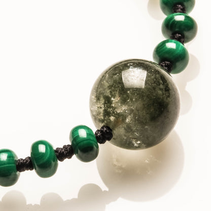 14MM GREEN PHANTOM AND 6 X 4MM MALACHITE BRACELET