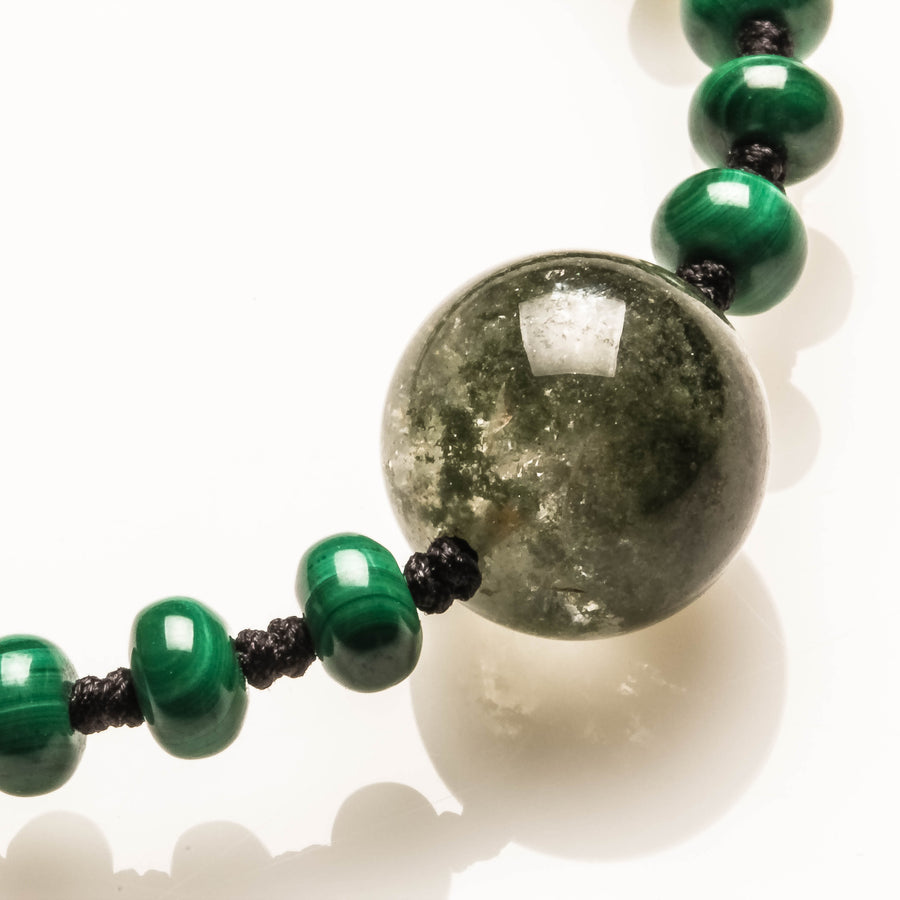 14MM GREEN PHANTOM AND 6 X 4MM MALACHITE BRACELET