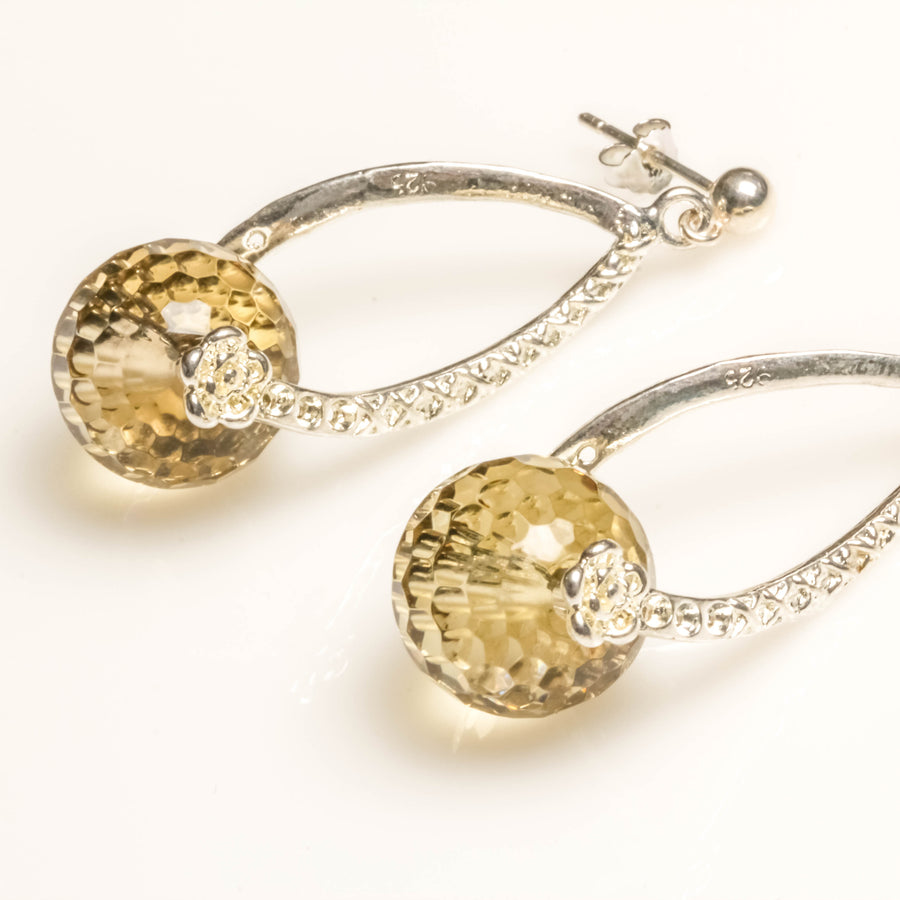 14MM FACETED LEMON QUARTZ WITH 925 SILVER EARRINGS