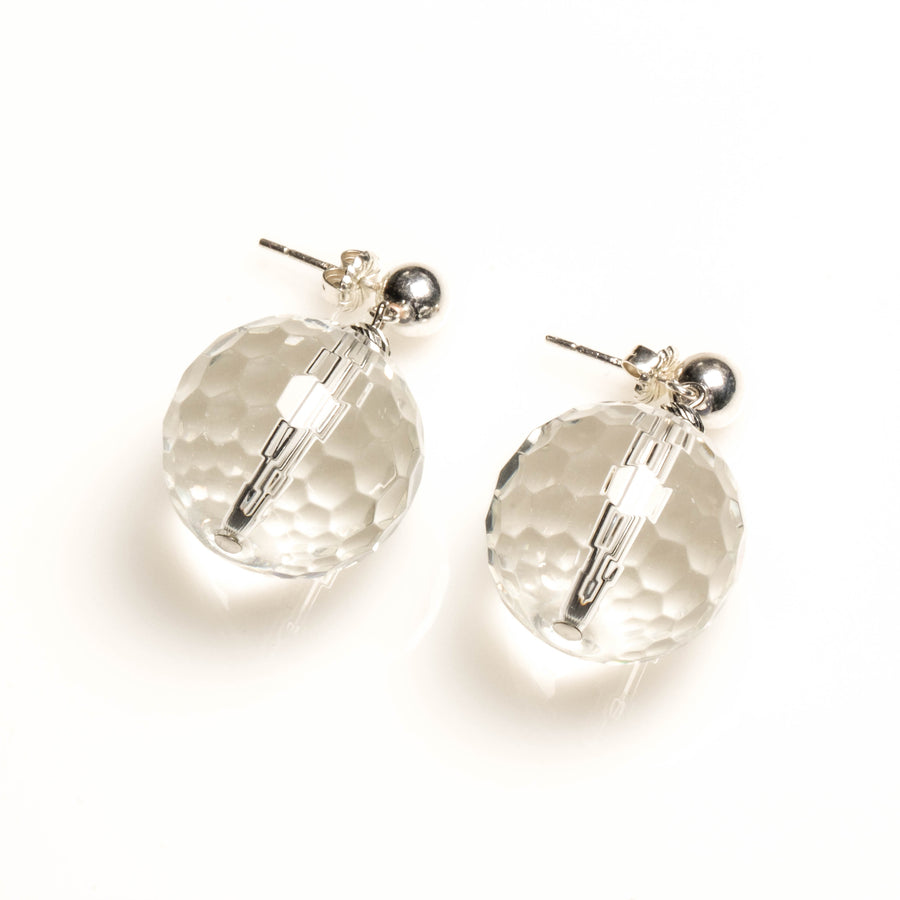 20MM FACETED CLEAR QUARTZ WITH 925 SILVER EARRINGS