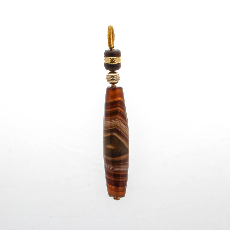 MEDICINE AGATE DZI WITH SANDAL WOOD PENDANT CHARM