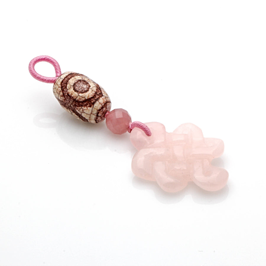3 EYES DZI, ROSE QUARTZ MYSTIC KNOT PENDANT CHARM
