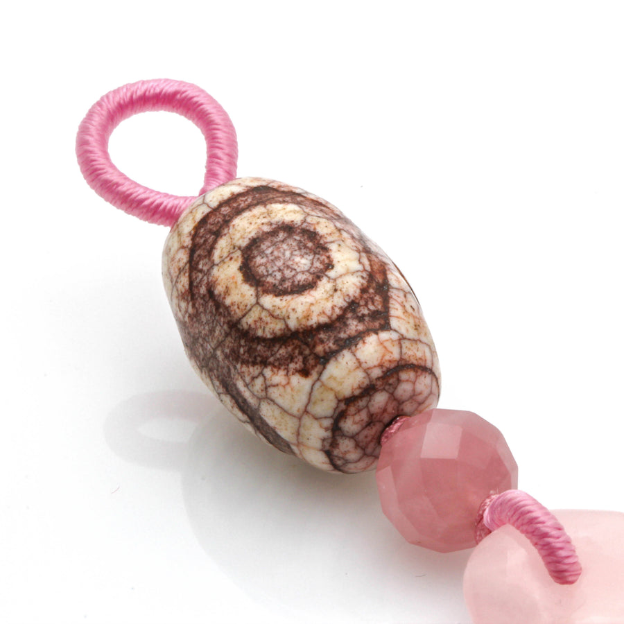 3 EYES DZI, ROSE QUARTZ MYSTIC KNOT PENDANT CHARM