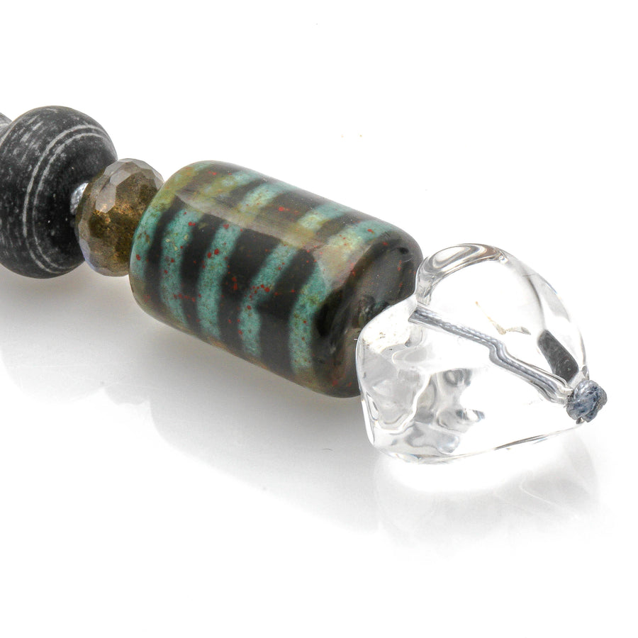 BIAN HULU, FORTUNE WAVE DZI AND CRYSTAL HEART PENDANT CHARM