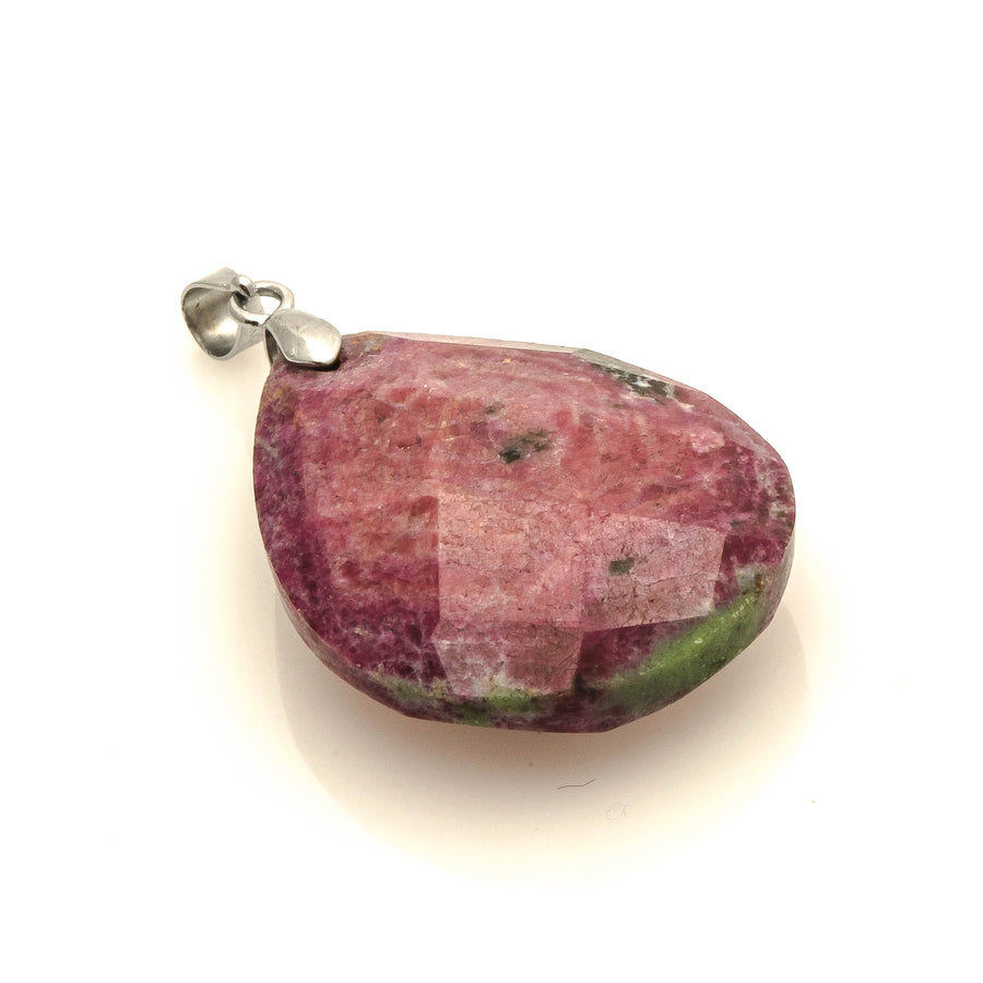 32 x 25 MM FACETED RUBY IN ZOISITE TEARDROP PENDANT