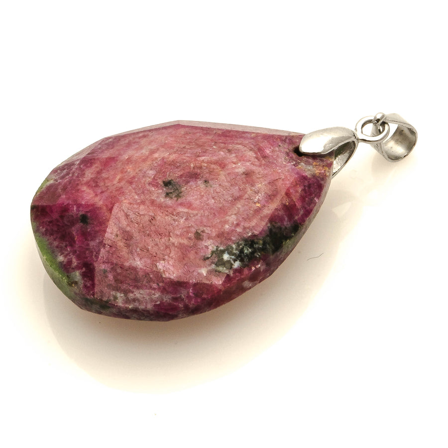 32 x 25 MM FACETED RUBY IN ZOISITE TEARDROP PENDANT