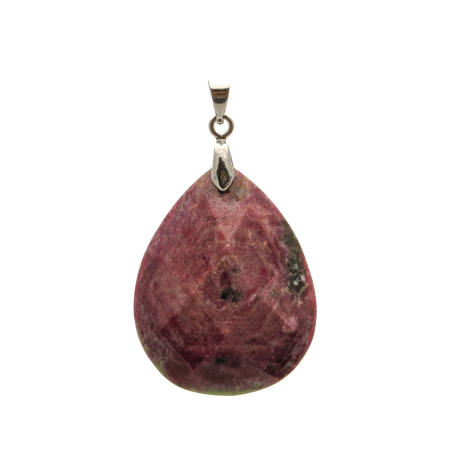 32 x 25 MM FACETED RUBY IN ZOISITE TEARDROP PENDANT