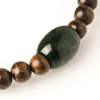 ROUND AGAR WOOD & DARK GREEN JADE DRUM BEAD BRACELET