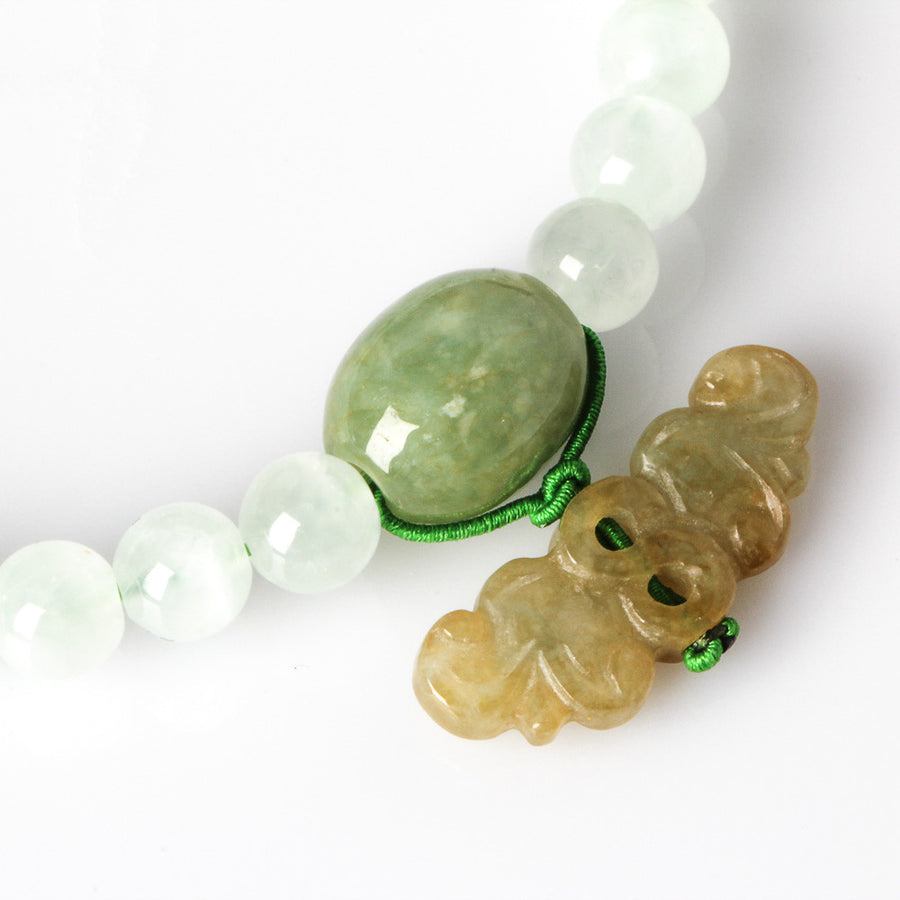 PREHNITE BEADS AND JADE BAT WITH '8' CHARM BRACELET