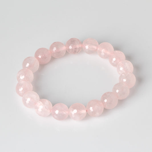 12MM FACETED ROSE QUARTZ CRYSTAL BEADS BRACELET