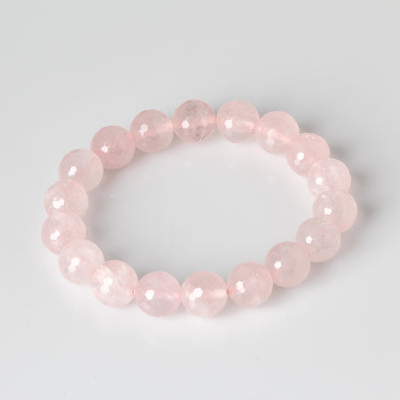 12MM FACETED ROSE QUARTZ CRYSTAL BEADS BRACELET