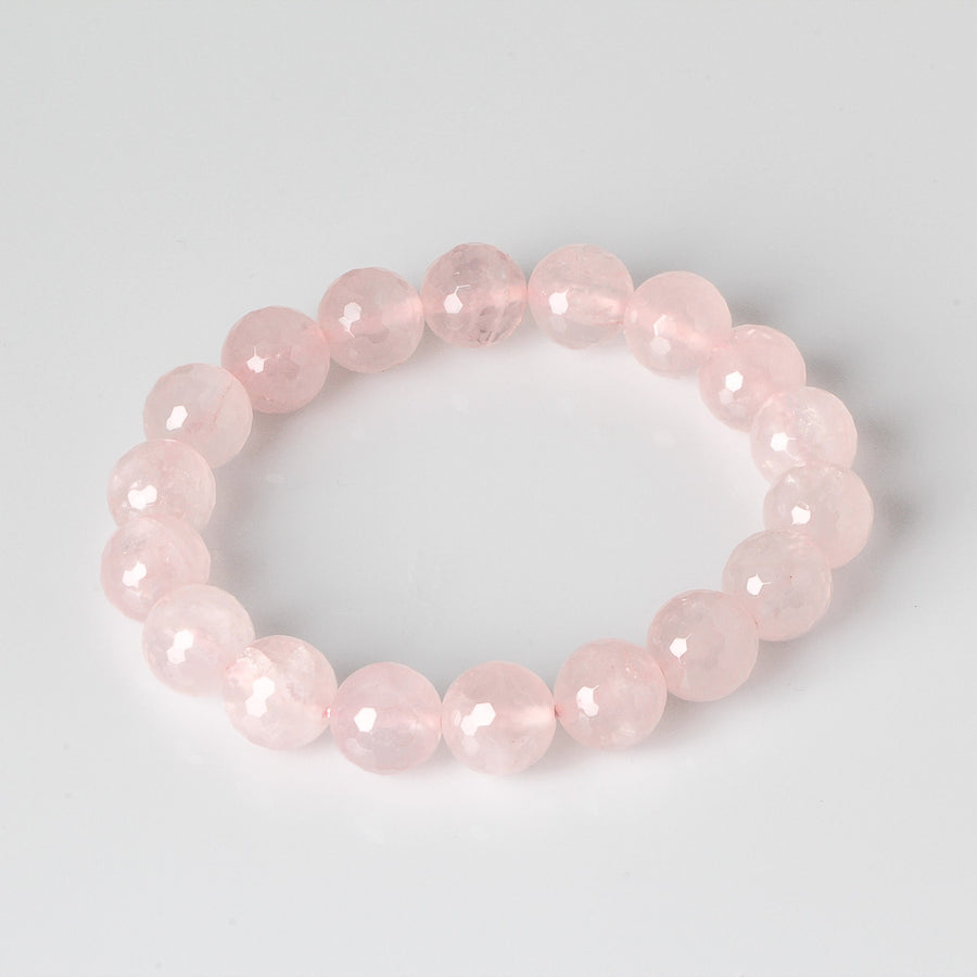 12MM FACETED ROSE QUARTZ CRYSTAL BEADS BRACELET