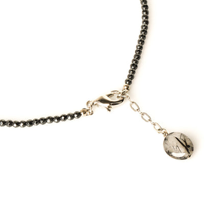 FACTED HEMATITE,  BLACK TOURMALINE CHARM ANKLET