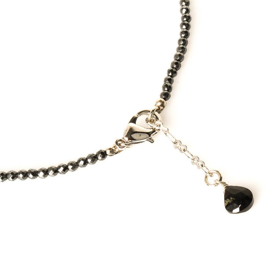 2.5MM FACETED HEMATITE, BLACK SPINEL CHARM ANKLET