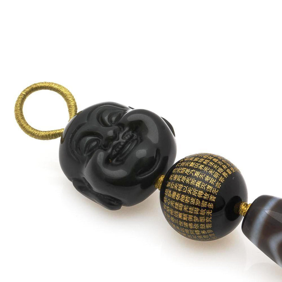 FORTUNE WAVE DZI WITH LAUGHING BUDDHA PENDANT CHARM