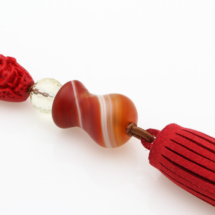 RED CINNABAR LAUGHING BUDDHA WITH VASE PENDANT CHARM