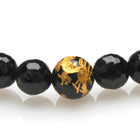 8MM BLACK TOURMALINE WITH GOLD DRAGON BRACELET