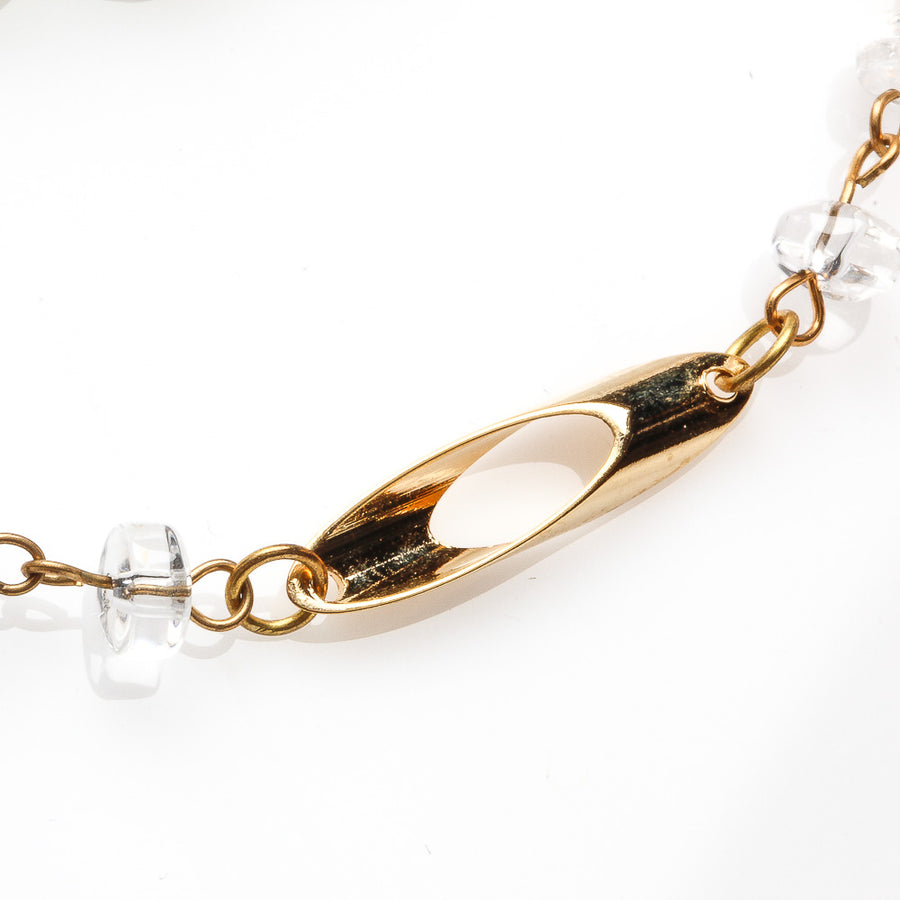 8MM SELENITE WITH 5 X 3 MM CLEAR QUARTZ NECKLACE