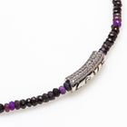 4MM SUGILITE WITH RHODIUM, CRYSTAL `LOVE' NECKLACE