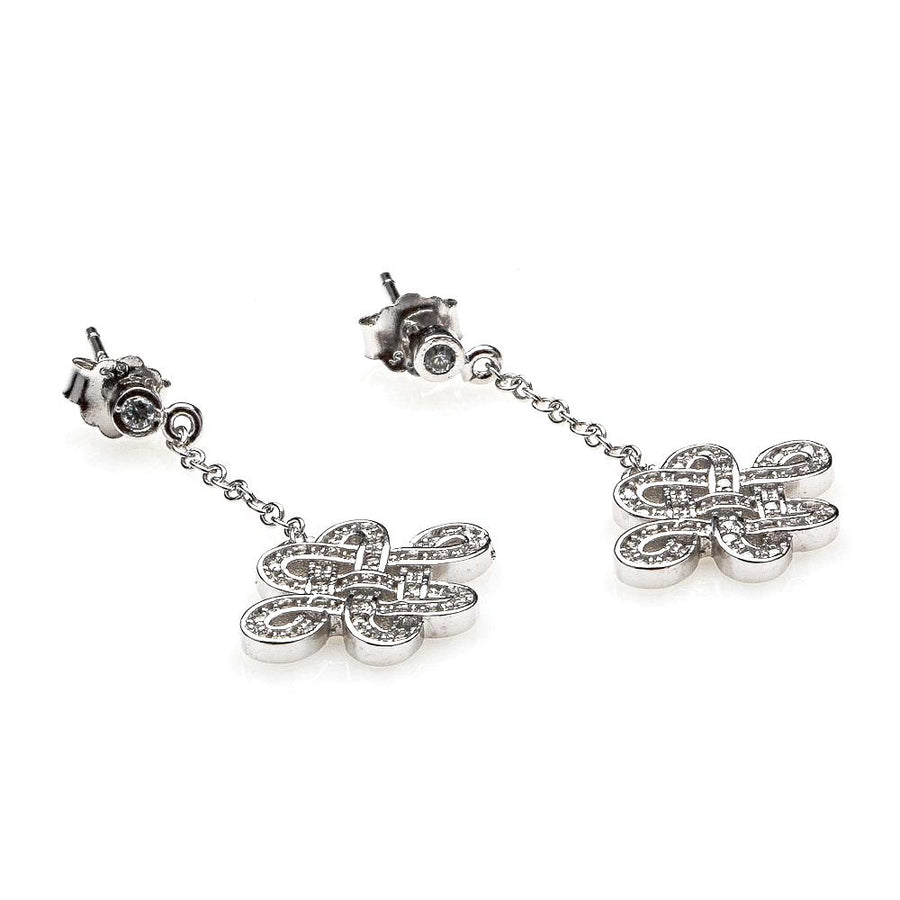 925 SILVER MYSTIC KNOT WITH CUBIC ZIRCONIA DANGLING EARRINGS