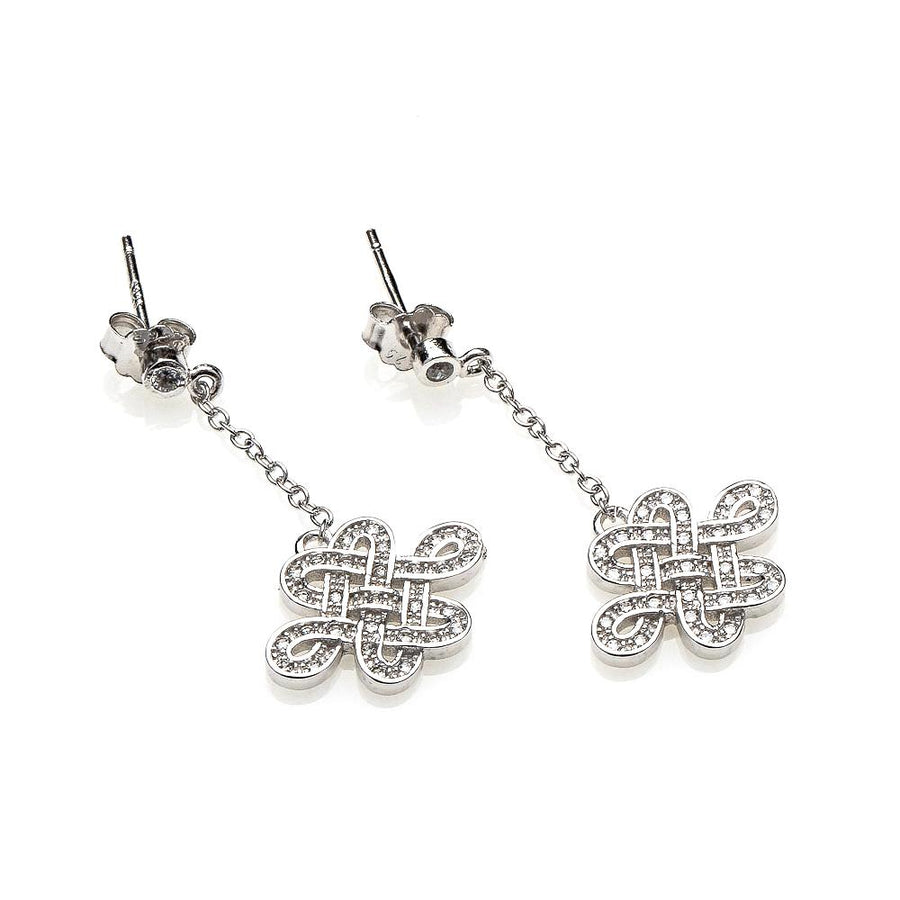 925 SILVER MYSTIC KNOT WITH CUBIC ZIRCONIA DANGLING EARRINGS