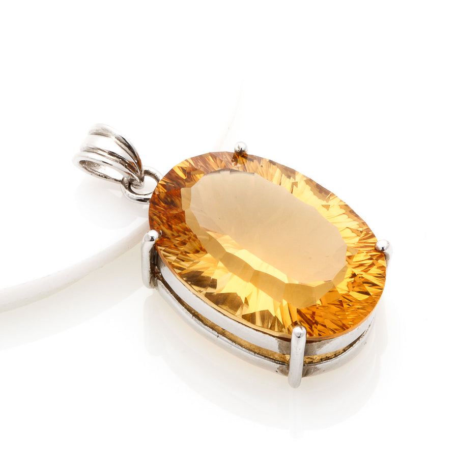 RHODIUM OVAL SHAPE CITRINE CRYSTAL PENDANT