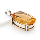 RHODIUM OVAL SHAPE CITRINE CRYSTAL PENDANT