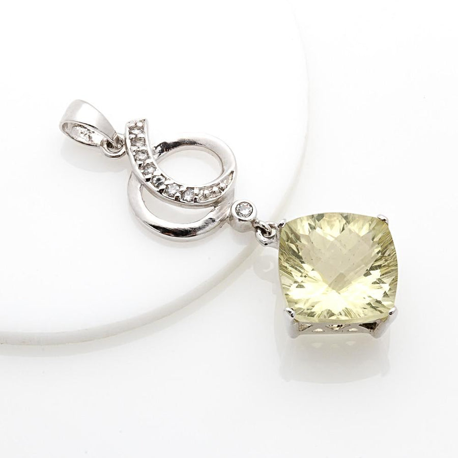 LEMON QUARTZ WITH 925 SILVER CUBIC ZIRCONIA PENDANT