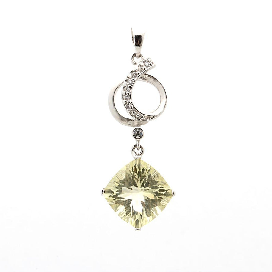 LEMON QUARTZ WITH 925 SILVER CUBIC ZIRCONIA PENDANT