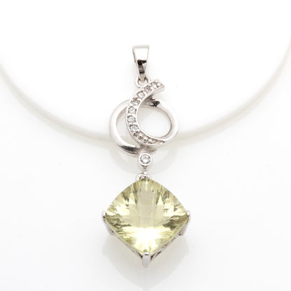 LEMON QUARTZ WITH 925 SILVER CUBIC ZIRCONIA PENDANT