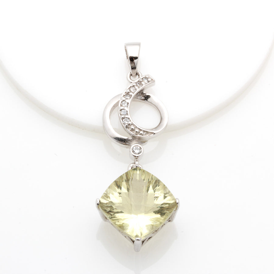 LEMON QUARTZ WITH 925 SILVER CUBIC ZIRCONIA PENDANT