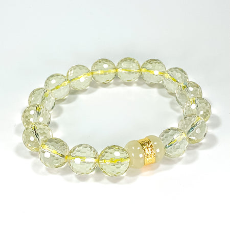 12 MM FACETED LEMON CITRINE WITH JADE DRUM BRACELET