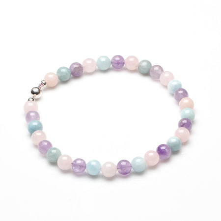 12MM AQUAMARINE, AMETHYST & ROSE QUARTZ CHOKER