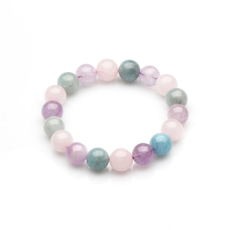 10MM AQUAMARINE , AMETHYST & ROSE QUARTZ BRACELET