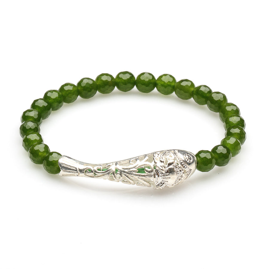 GREEN TAIWANESE JADE WITH 925 SILVER FISH BRACELET