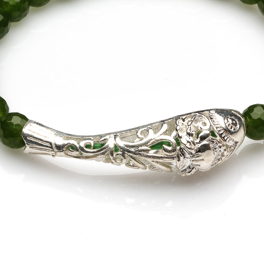 GREEN TAIWANESE JADE WITH 925 SILVER FISH BRACELET