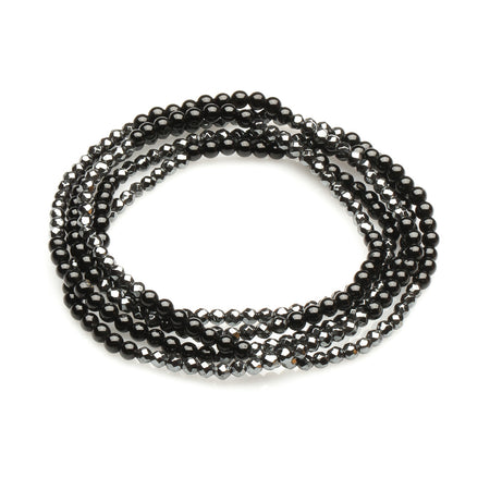 HEMATITE, BLACK TOURMALINE MULTI STRANDS BRACELET