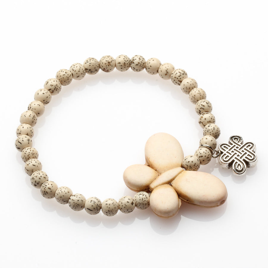 Bodhi Seed And White Butterfly Love Bracelet