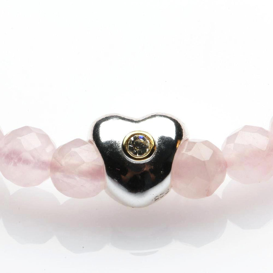 ROSE QUARTZ WITH 925 SILVER WITH GOLD HEART BRACELET