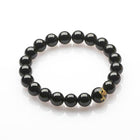 10MM BLACK TOURMALINE, GOLD LASER DRAGON BRACELET